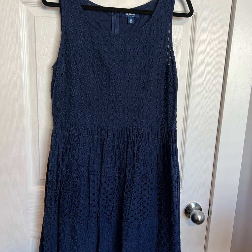 Old Navy Navy Eyelet Midi Dress